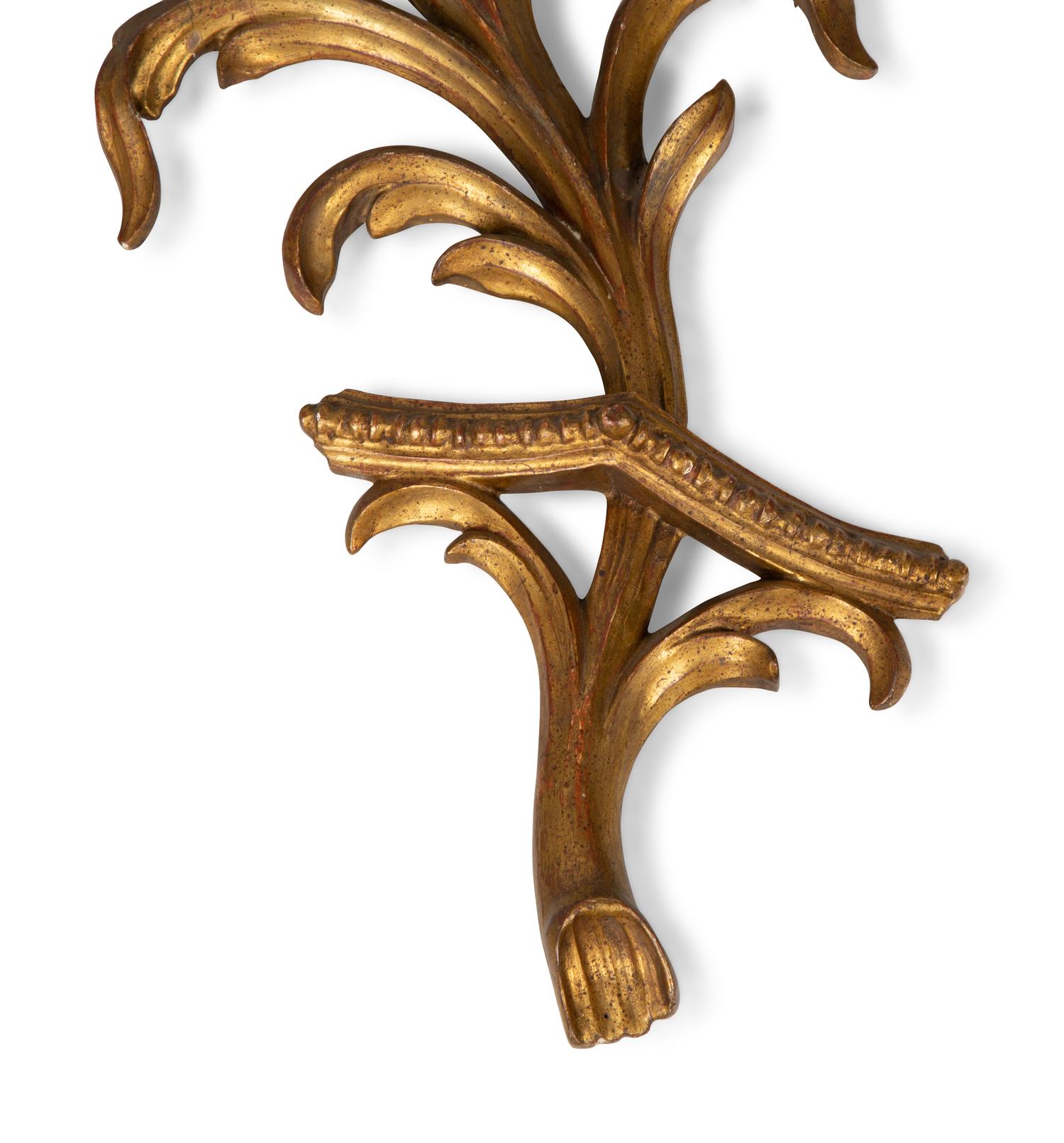A Pair of Italian Baroque Style Carved Giltwood Three-Light Large Sconces