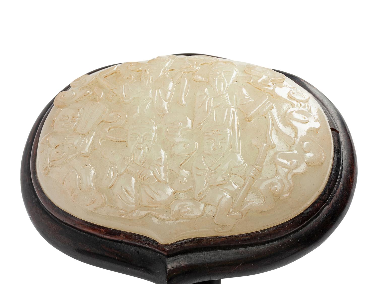 A Chinese Carved Jade and Rosewood Ruyi Scepter