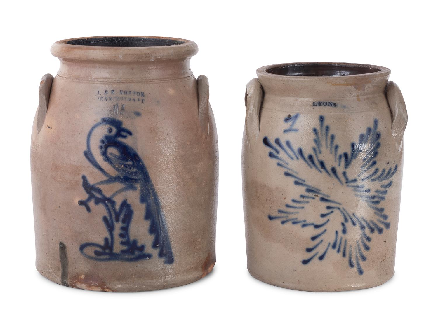 Two Cobalt Decorated Stoneware Crocks