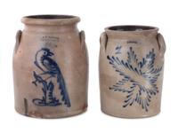 Two Cobalt Decorated Stoneware Crocks