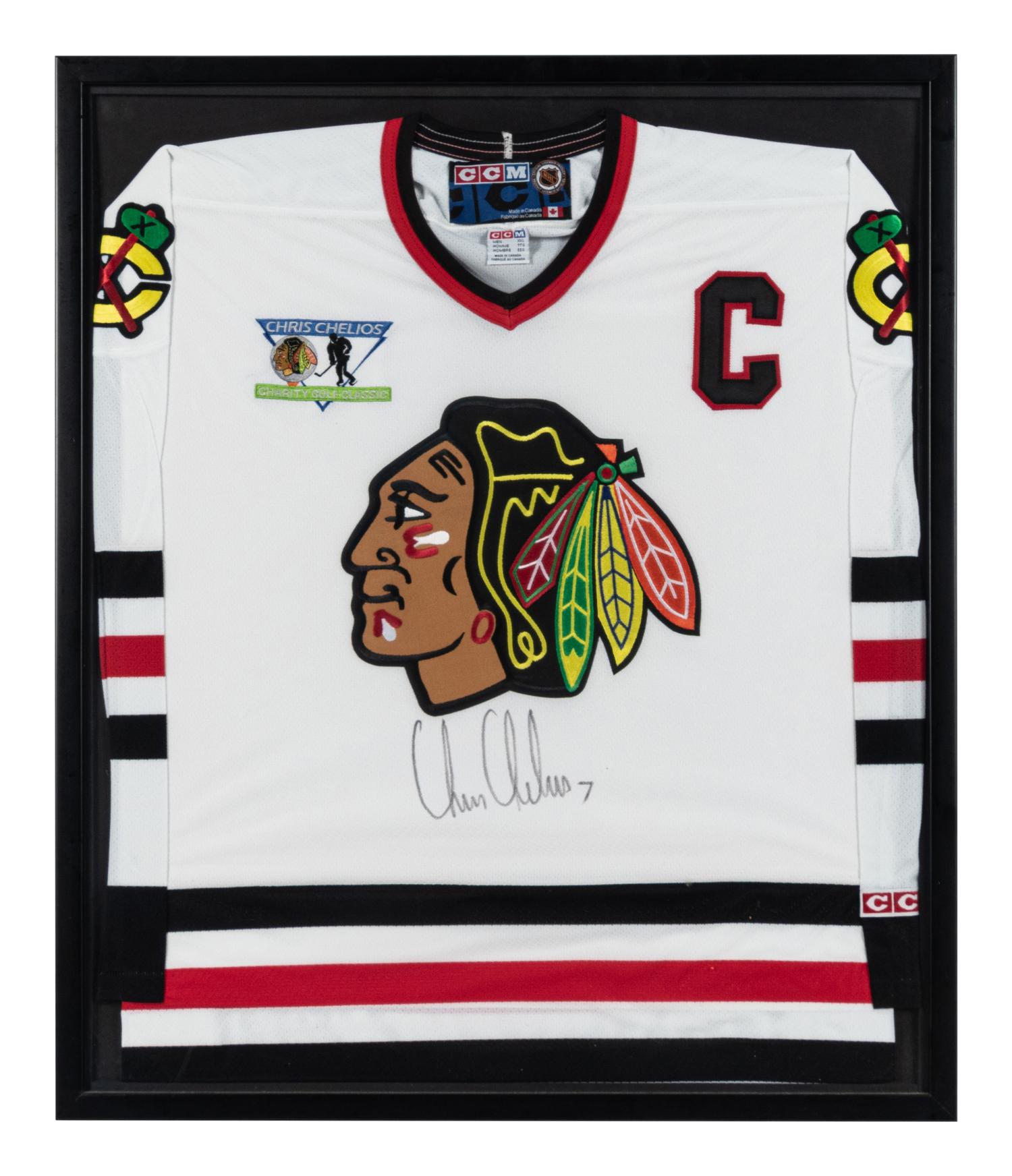 A Chris Chelios Personally Gifted Signed Autograph Chicago Blackhawks Jersey and Hockey Puck,