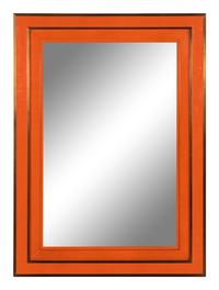 A Contemporary Orange Lacquer and Brass Mirror