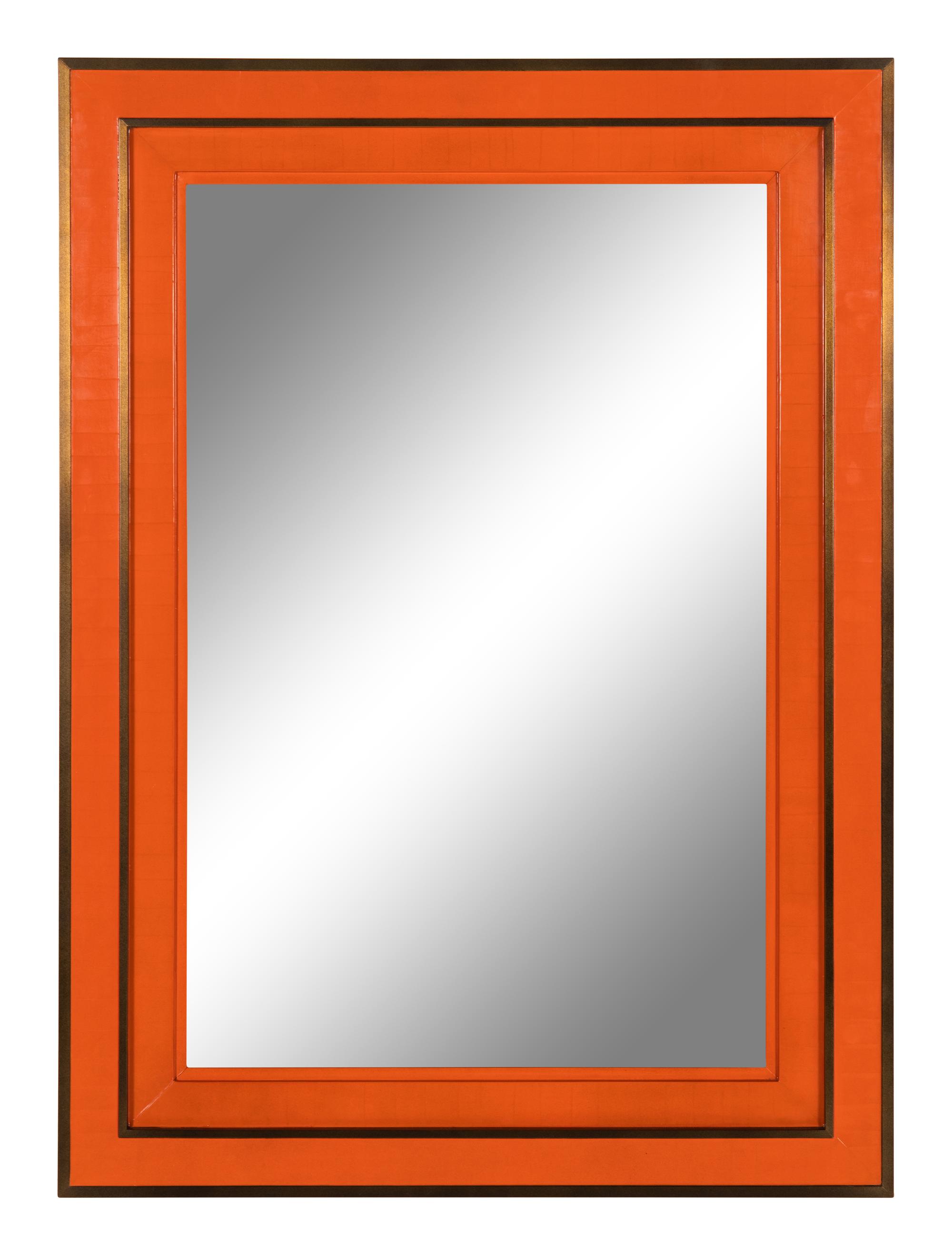 A Contemporary Orange Lacquer and Brass Mirror