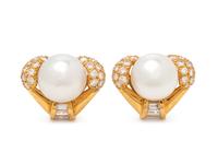 CULTURED PEARL AND DIAMOND EARCLIPS