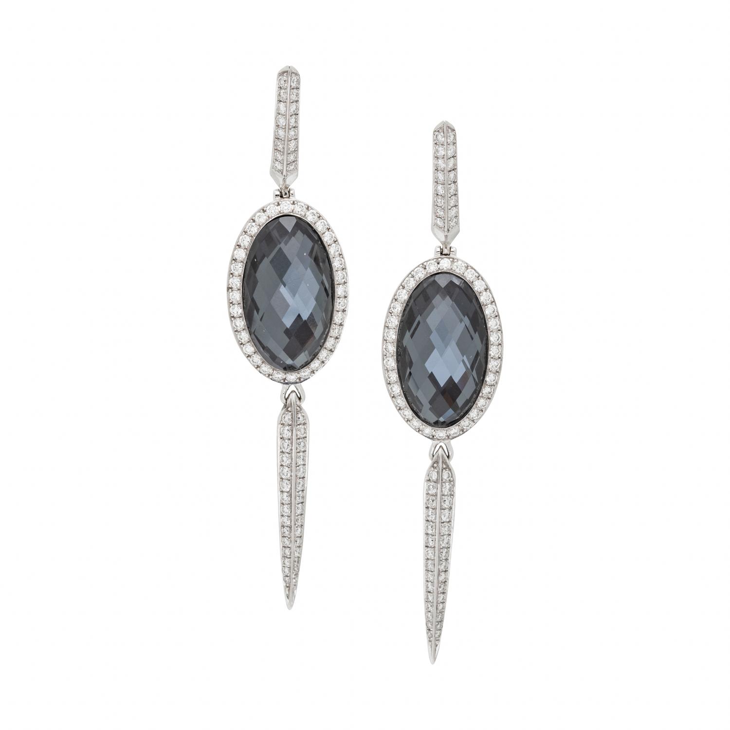 STEPHEN WEBSTER, WHITE GOLD, HEMATITE, AND DIAMOND EARRINGS