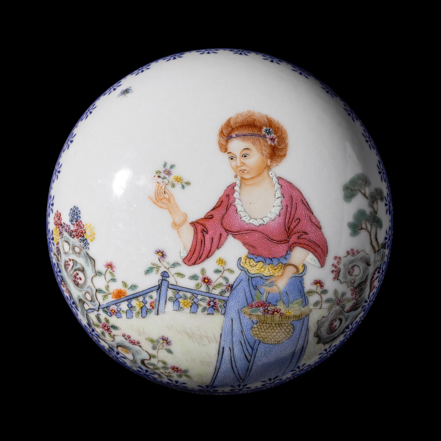 A Chinese Enamel on Porcelain 'European Subject' Covered Seal Paste Box