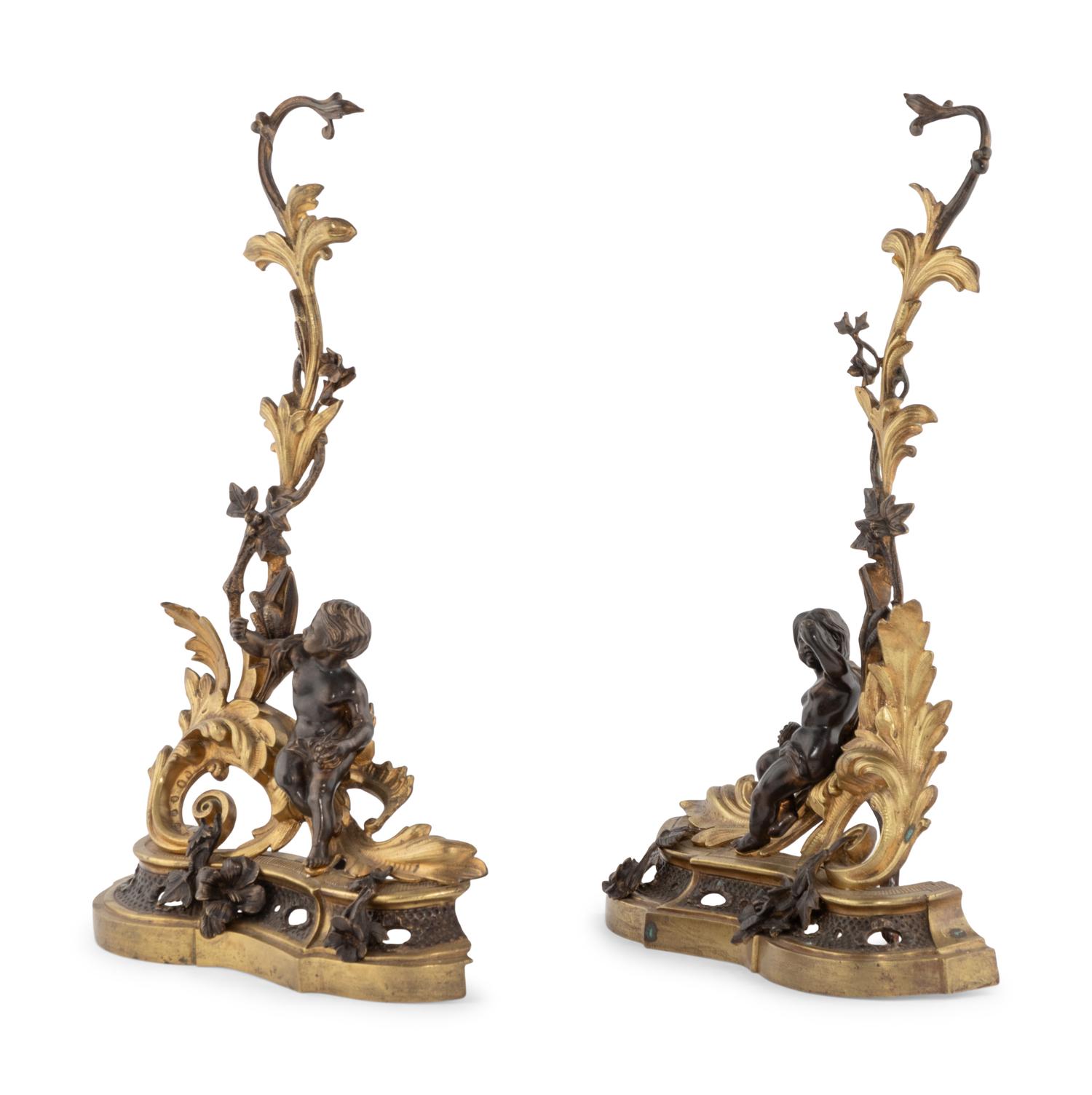 Three Rococo Style Gilt and Patinated Bronze Fireplace Articles