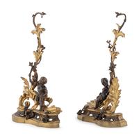 Three Rococo Style Gilt and Patinated Bronze Fireplace Articles