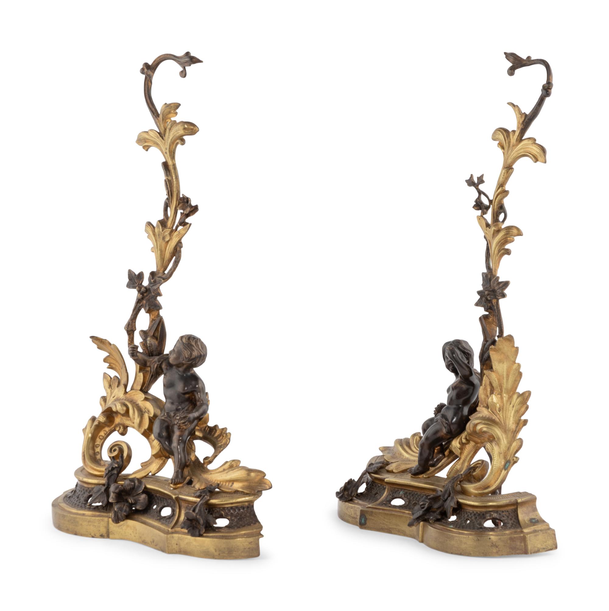 Three Rococo Style Gilt and Patinated Bronze Fireplace Articles