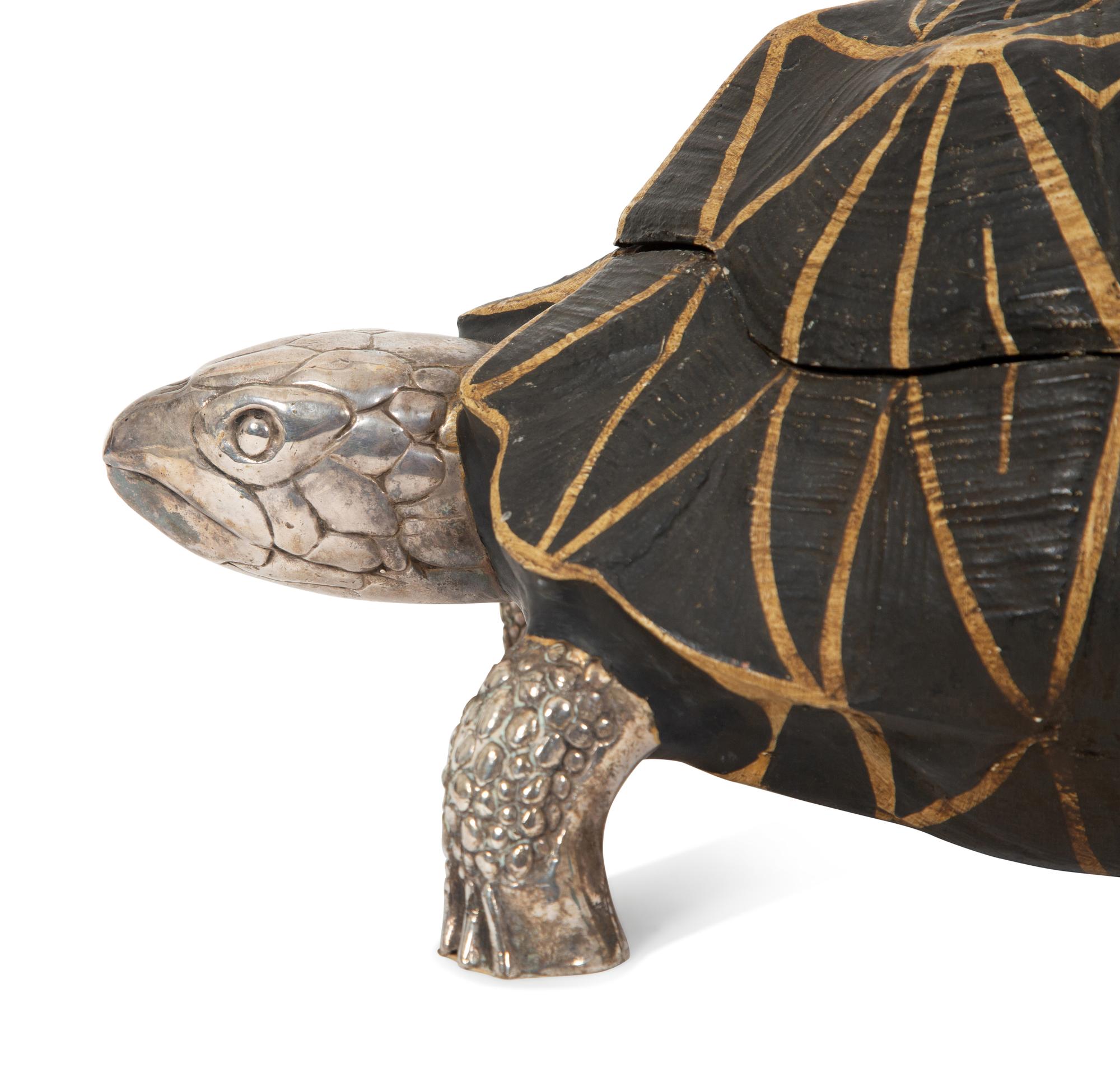 An Anthony Redmile Silver-Plate, Resin and Hardstone Sculpted Tortoise Box