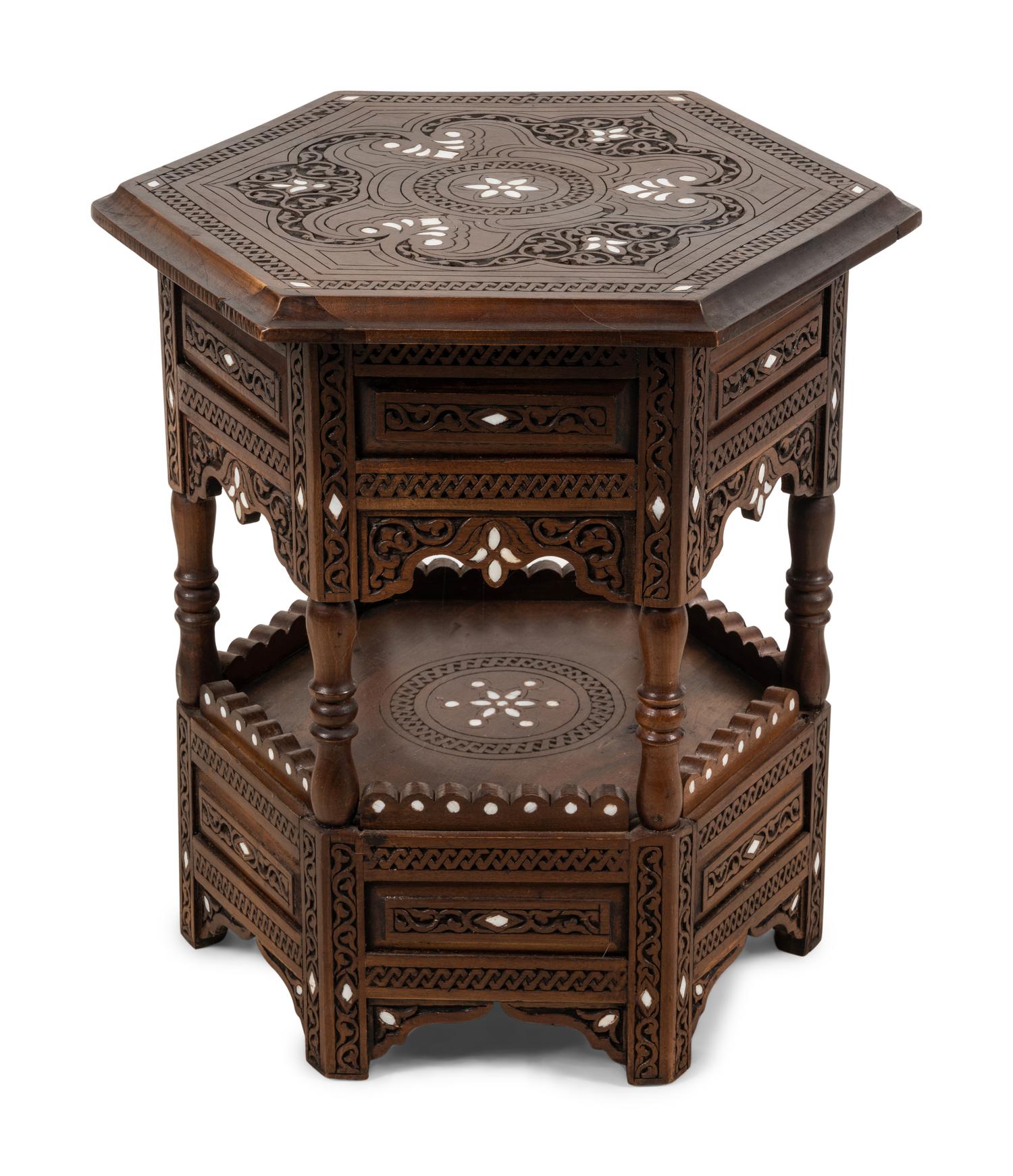 A Syrian Mother-of-Pearl Inlaid Walnut Side Table