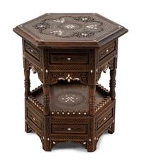 A Syrian Mother-of-Pearl Inlaid Walnut Side Table