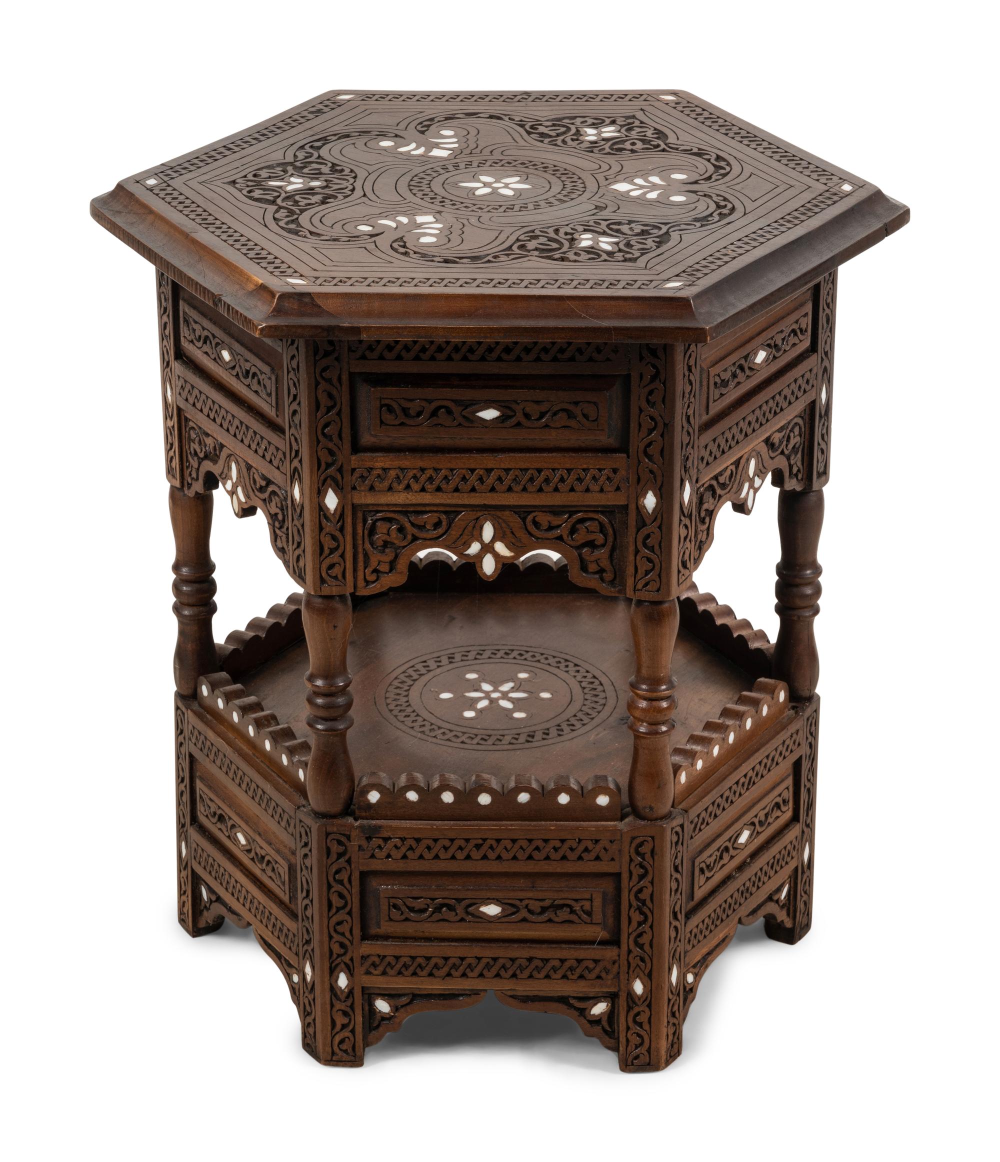 A Syrian Mother-of-Pearl Inlaid Walnut Side Table