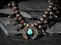 Navajo Silver and Turquoise Statement Squash Blossom Necklace