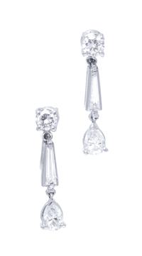 A Pair of 14 Karat White Gold and Diamond Dangle Earrings, 2.65 dwts.