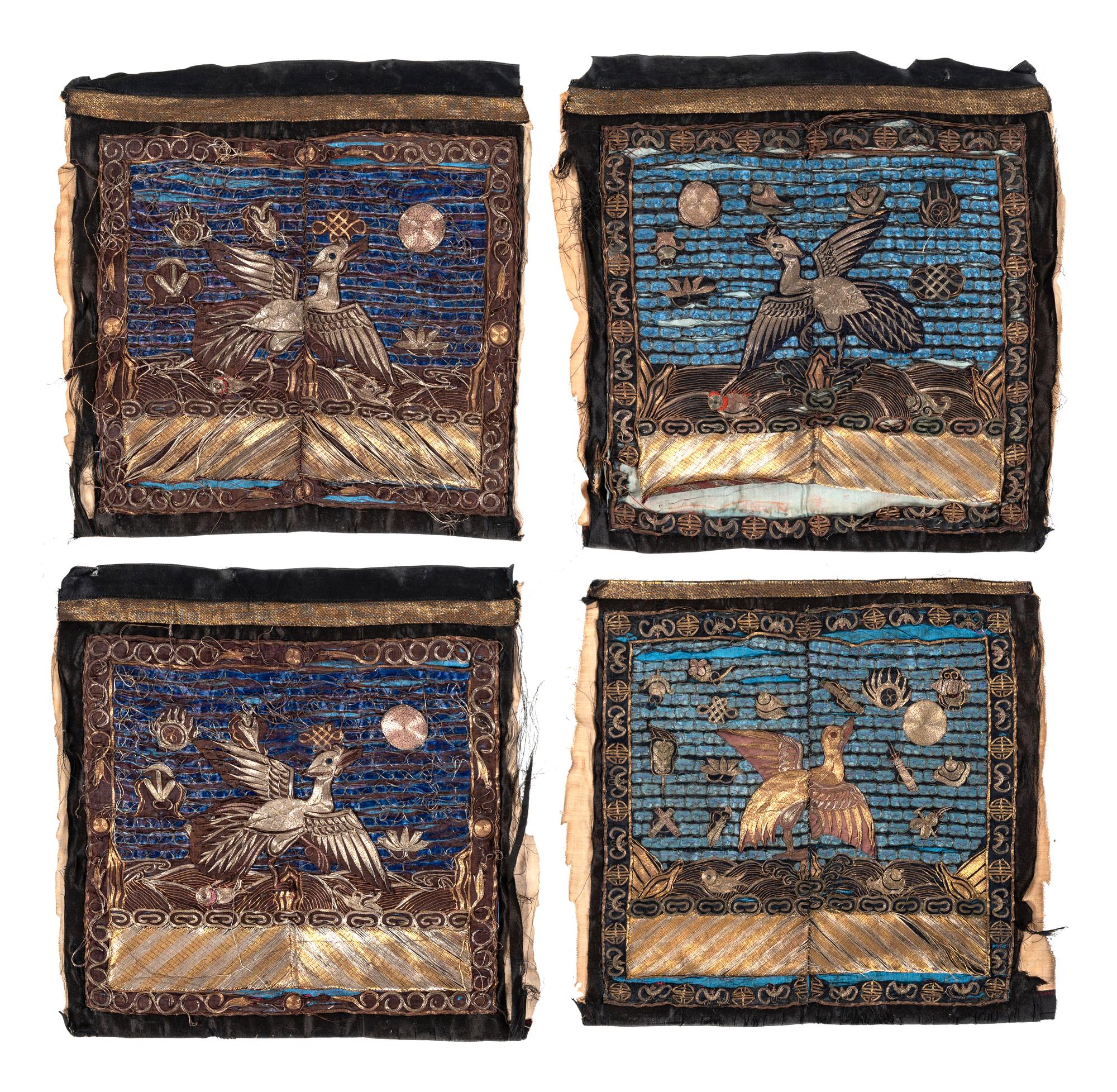 Four Chinese Embroidered Silk Rank Badges