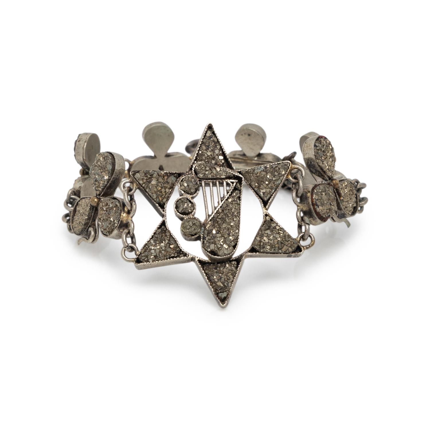 PYRITE SHAMROCK, HARP AND STAR NECKLACE AND BRACELET