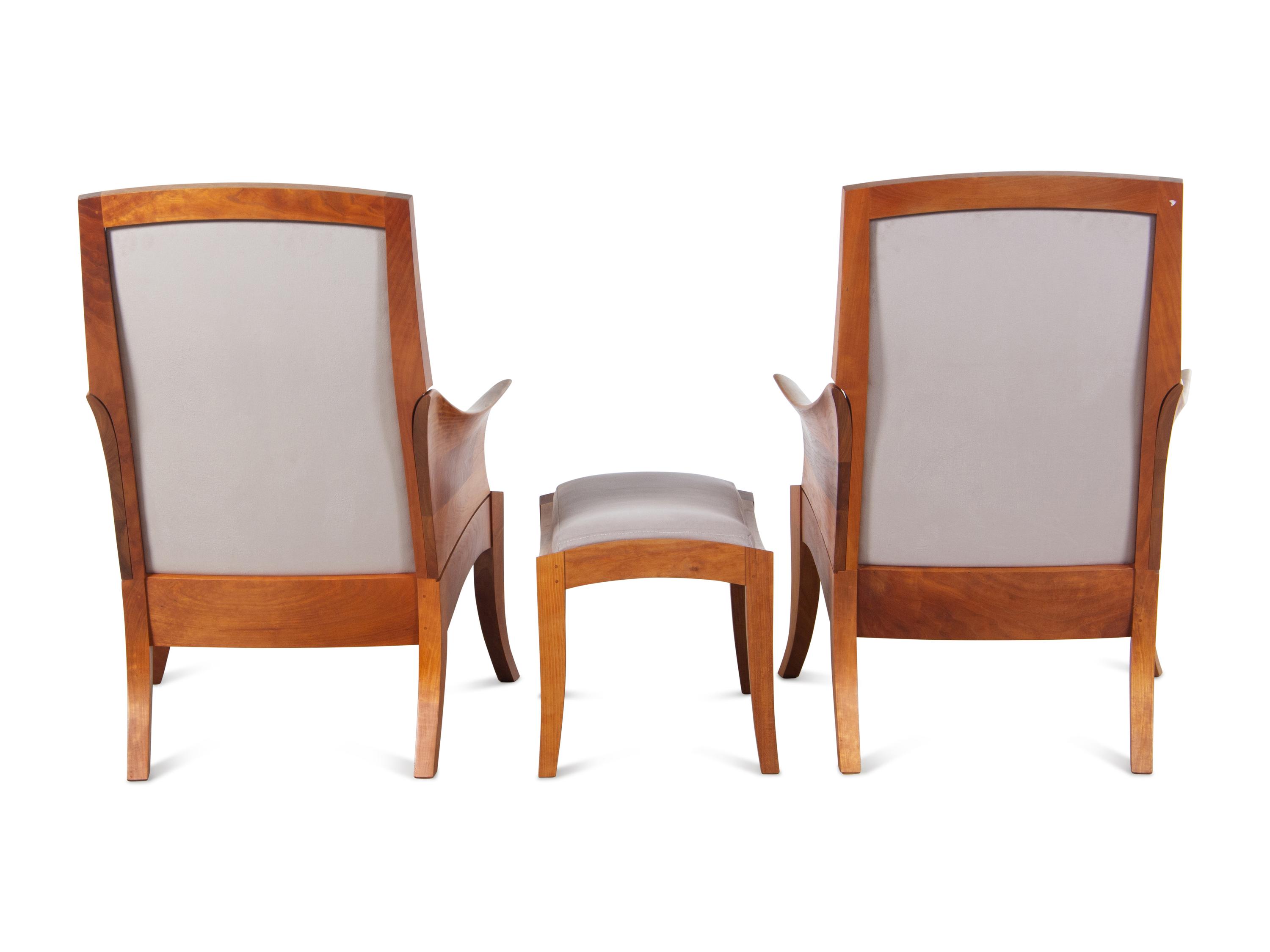 A Pair of 'Wing' Chairs and Ottoman Auburn, Maine, 2004