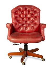 An English Tufted Red Leather Office Chair — 19TH CENTURY