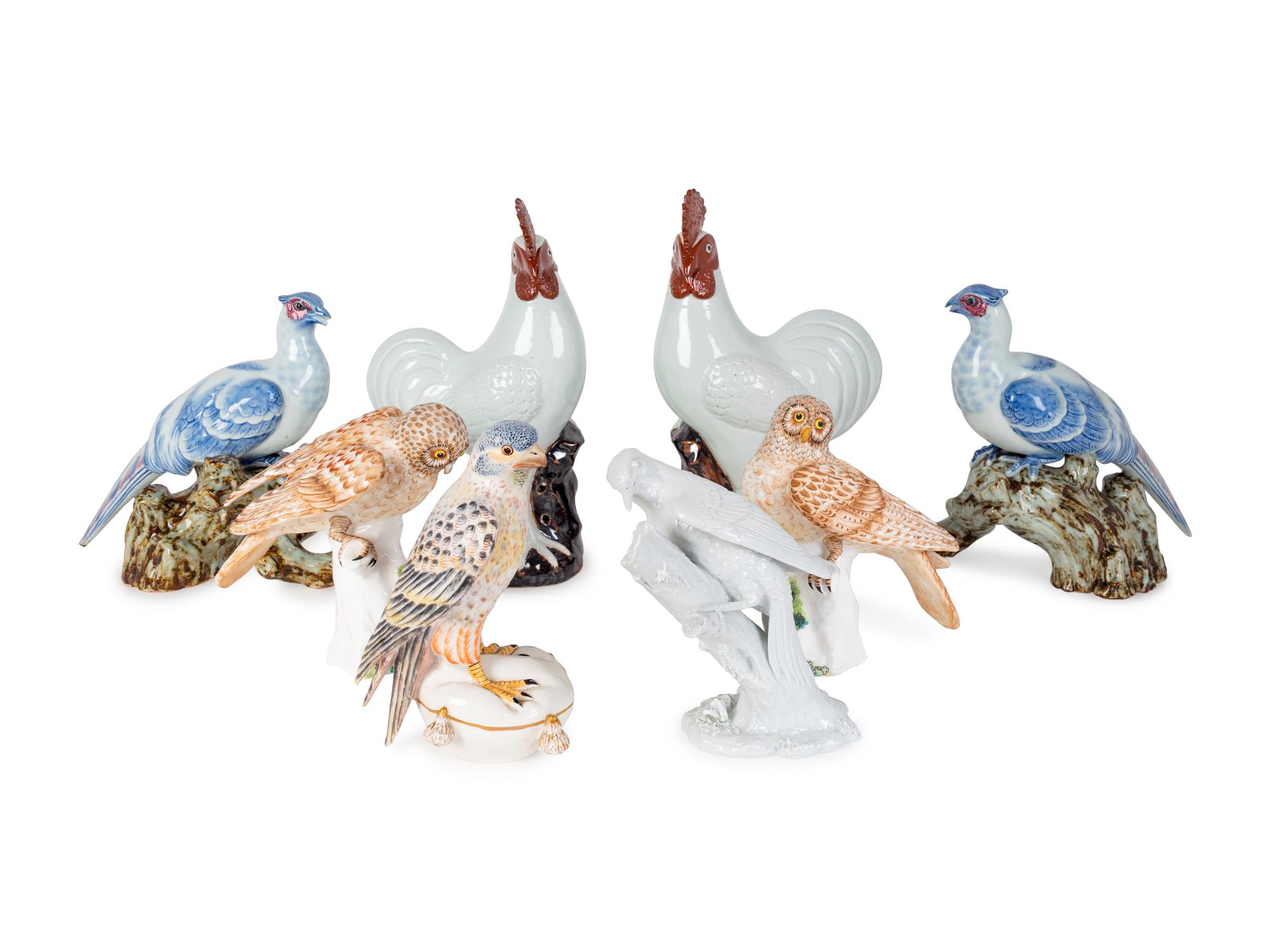 Ten Ceramic Figures of Birds and a Pair of Mottahedeh Recembant Horses — 20TH CENTURY