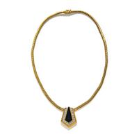 YELLOW GOLD, ONYX, AND DIAMOND NECKLACE