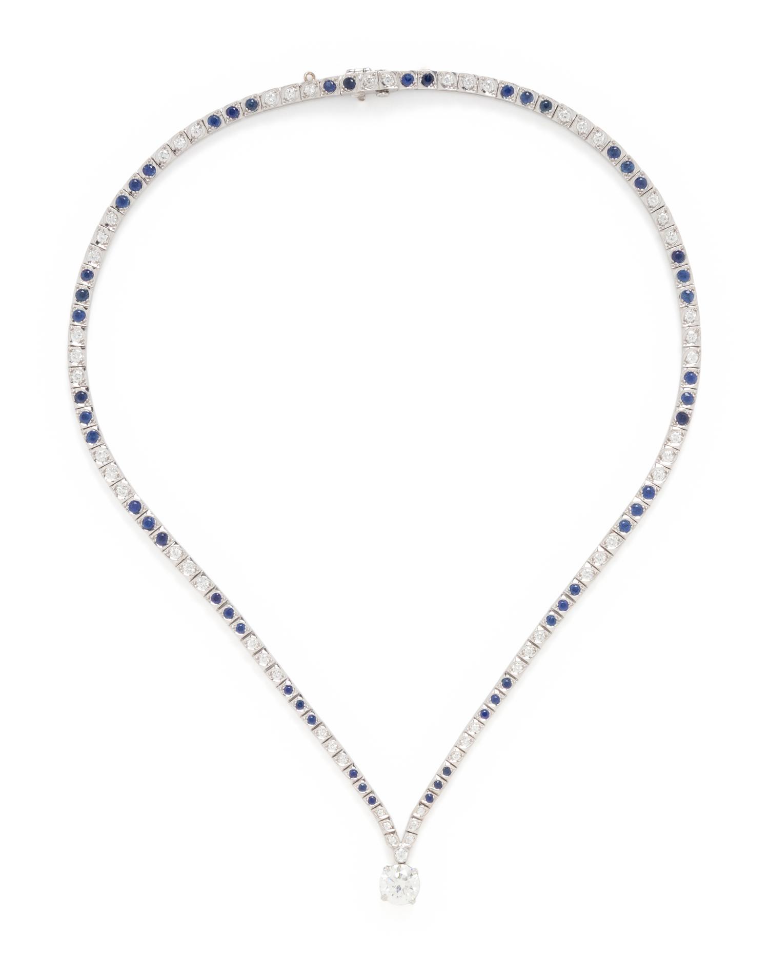 DIAMOND, SAPPHIRE AND PLATINUM NECKLACE