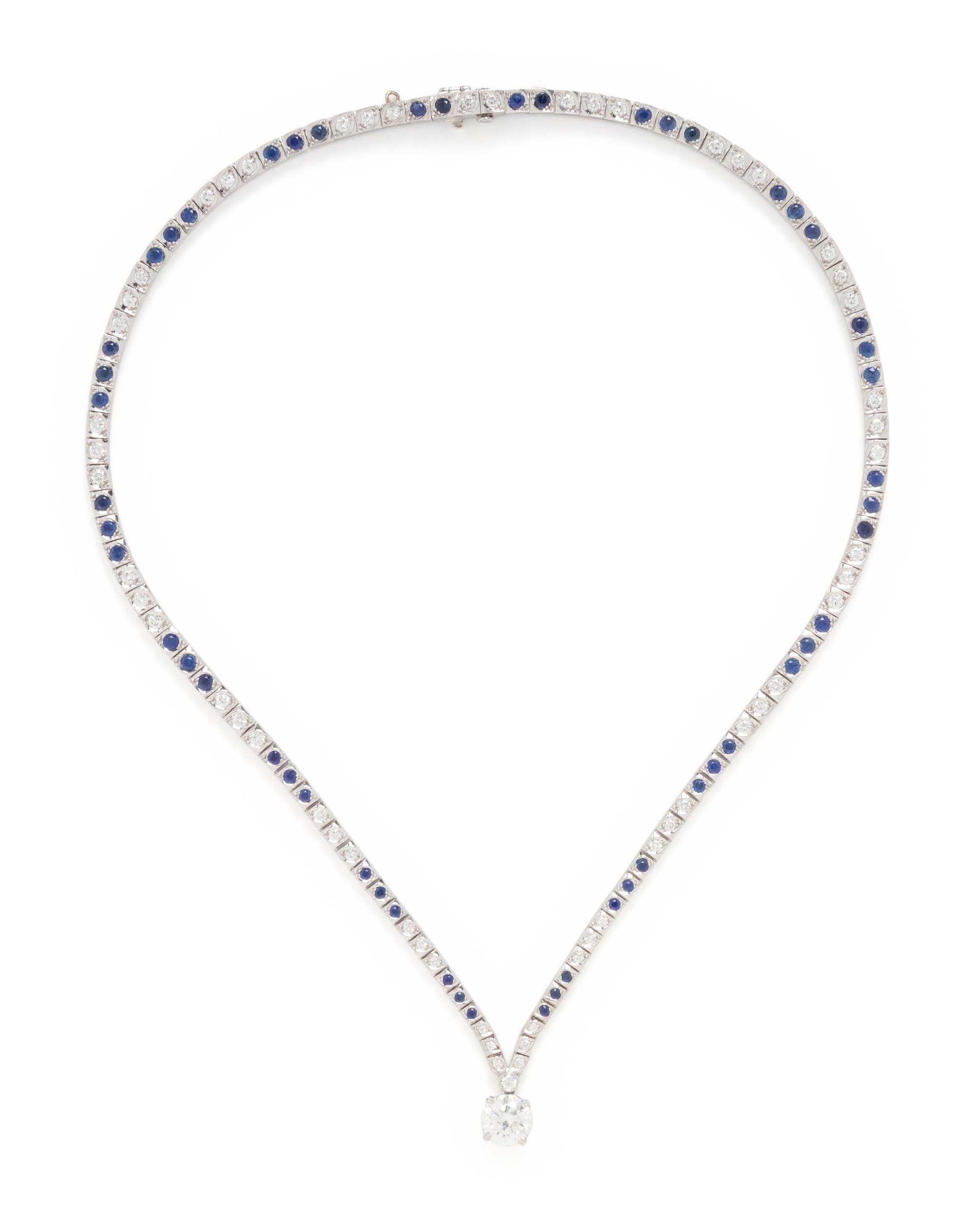 DIAMOND, SAPPHIRE AND PLATINUM NECKLACE