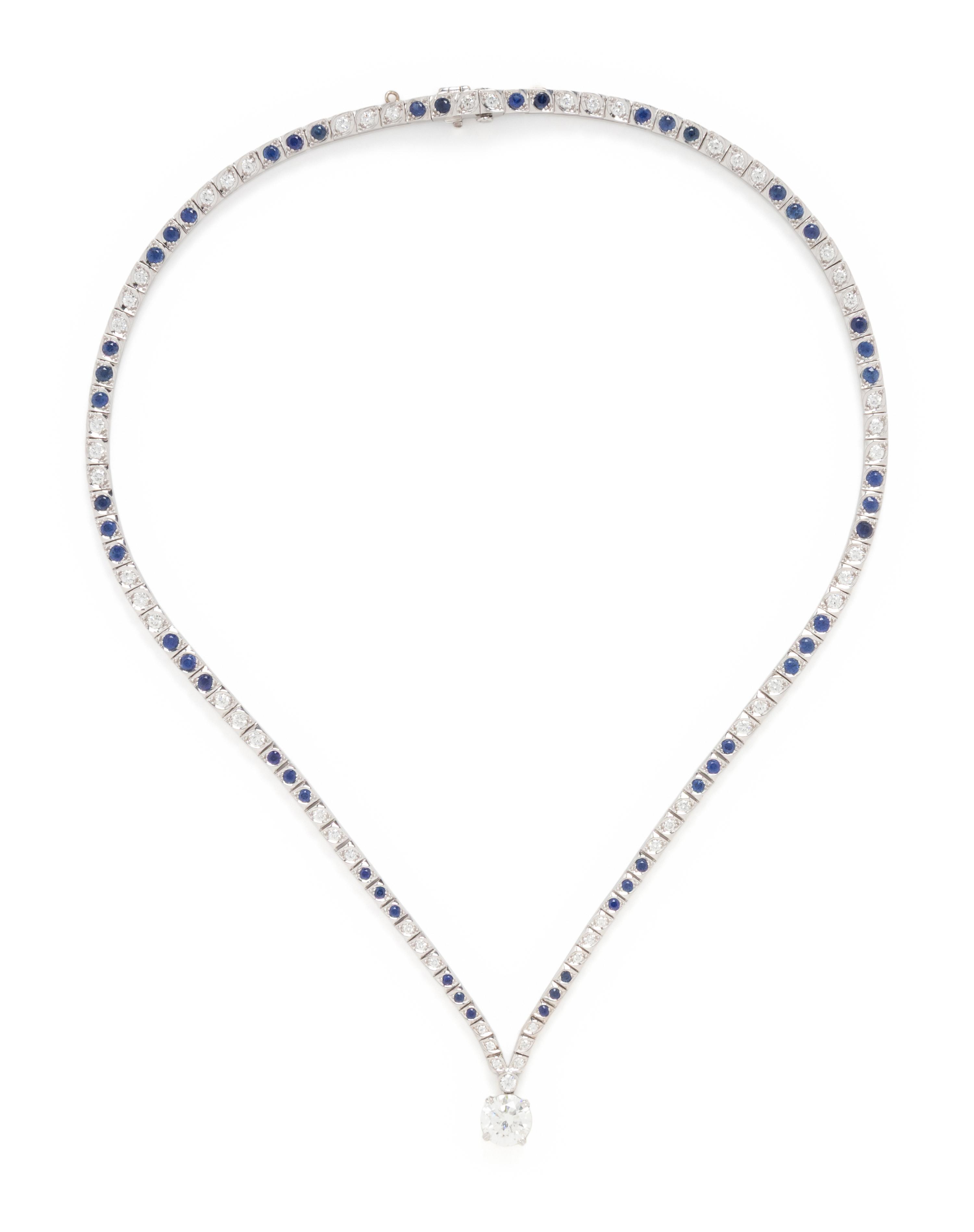 DIAMOND, SAPPHIRE AND PLATINUM NECKLACE