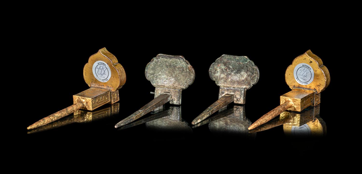 Two Pairs of Chinese Bronze Hanging Hooks