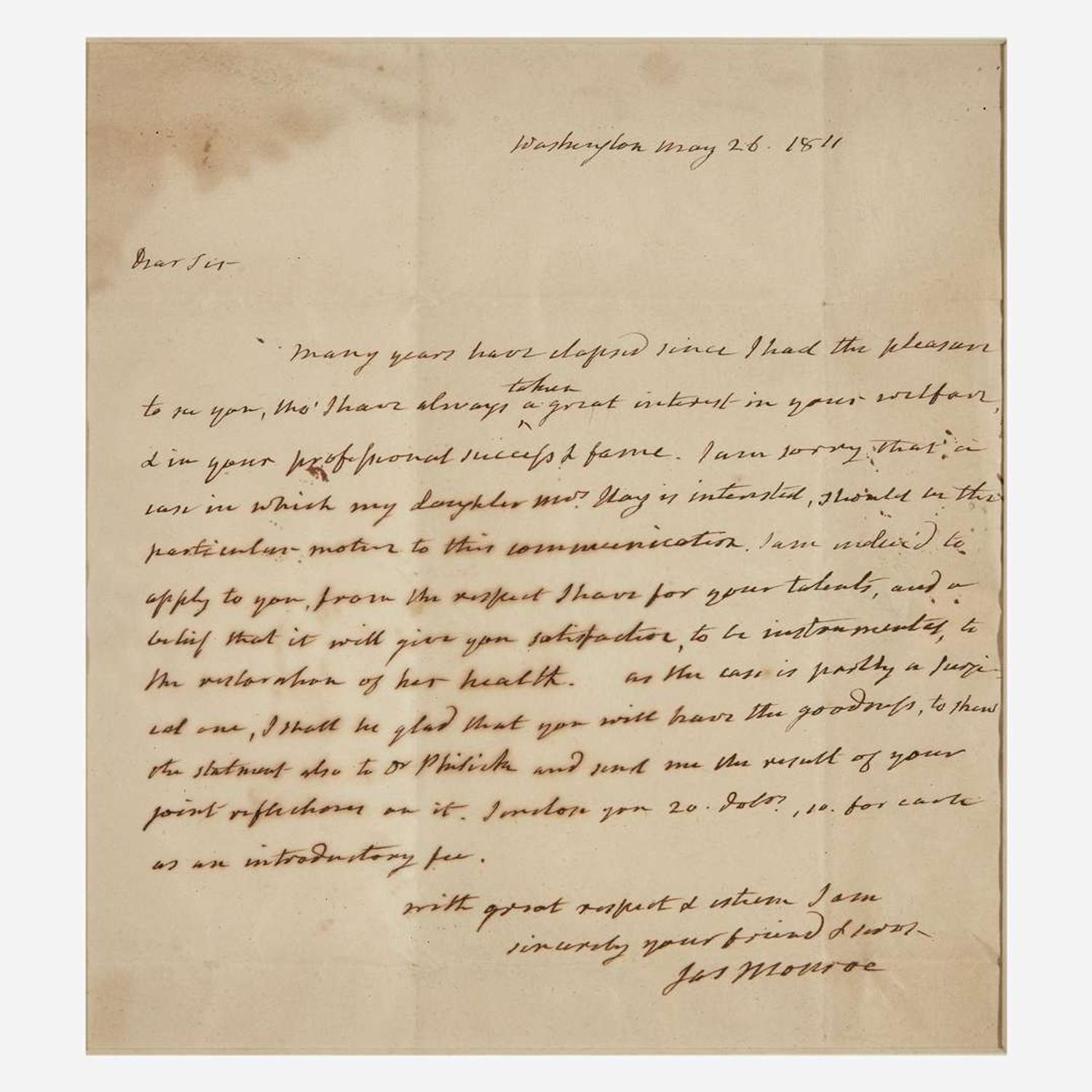 [Presidential] Monroe, James Autograph Letter, signed