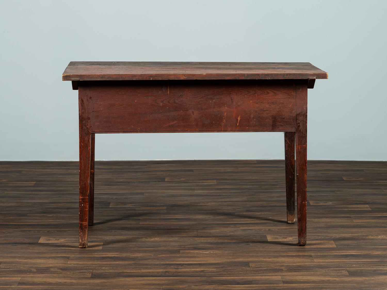 A Red-Stained Pine Two-Drawer Work Table