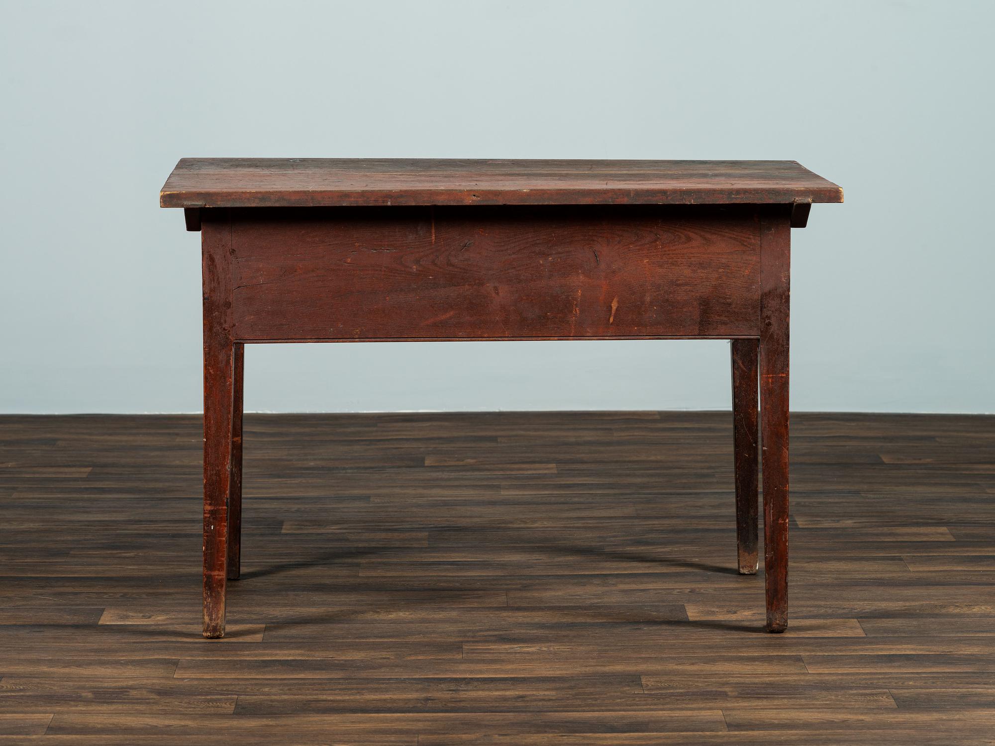 A Red-Stained Pine Two-Drawer Work Table