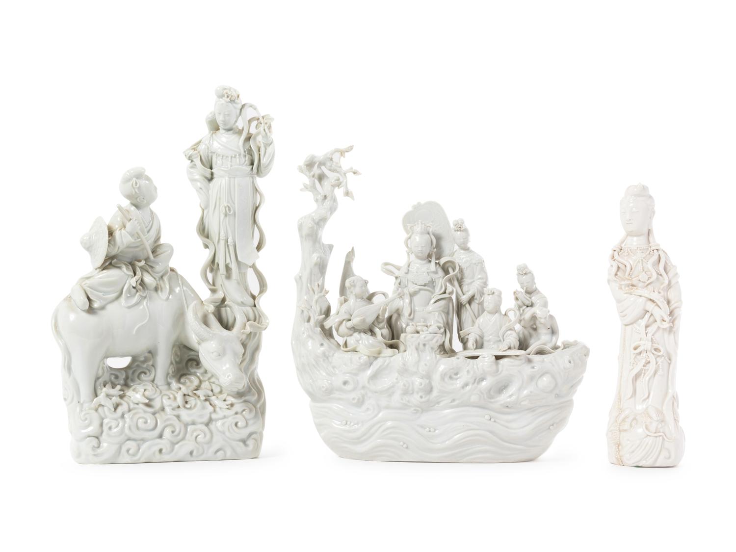 Three Blanc-de-Chine Porcelain Figural Groups