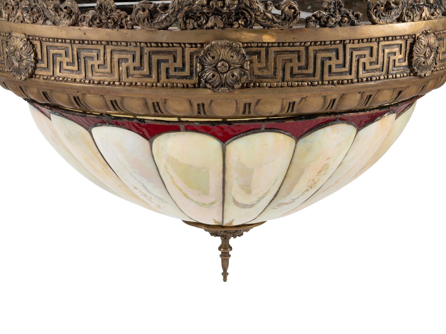 A Pair of American Neoclassical Gilt Bronze and Slag Glass Ceiling Fixtures