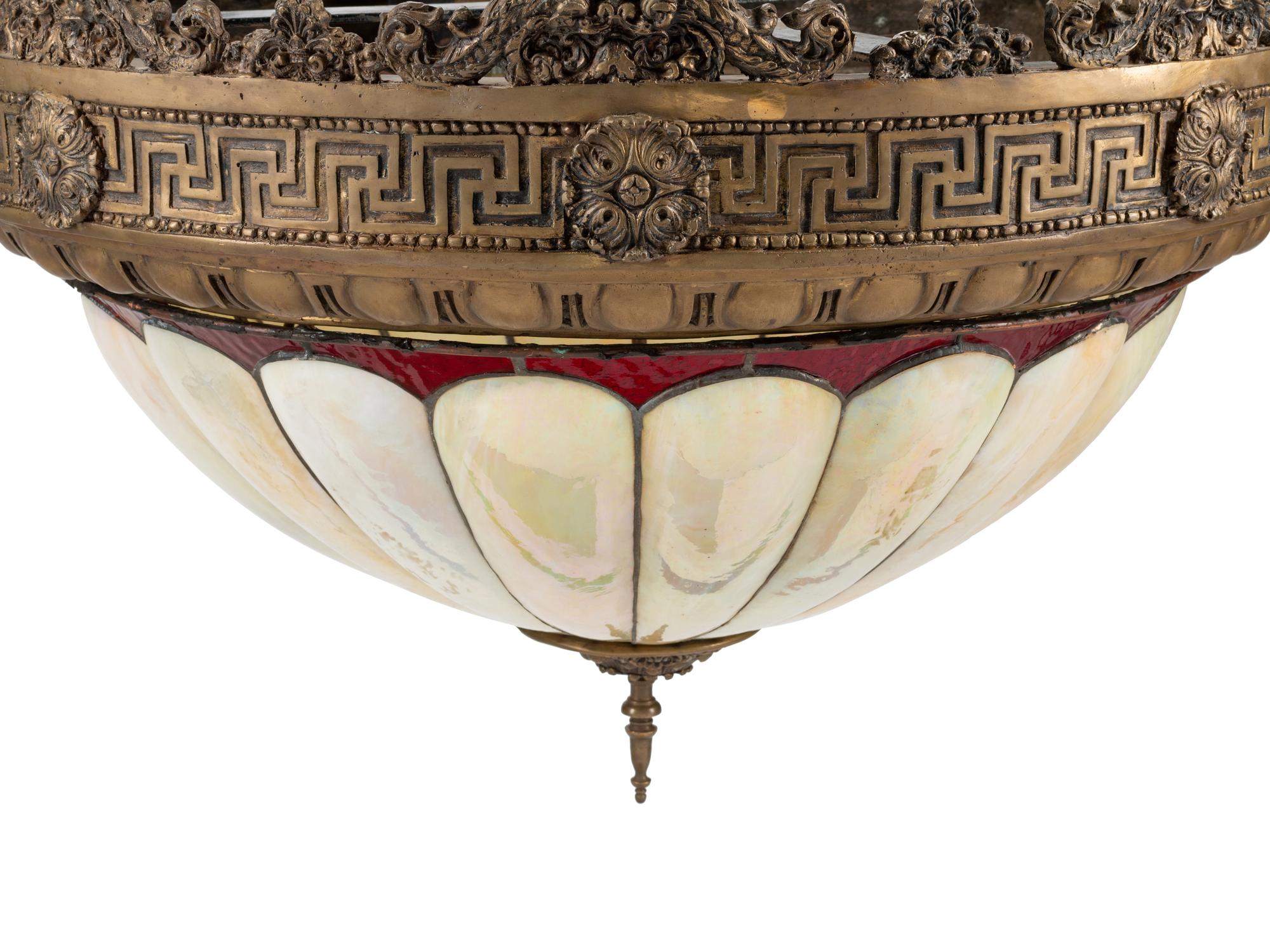 A Pair of American Neoclassical Gilt Bronze and Slag Glass Ceiling Fixtures