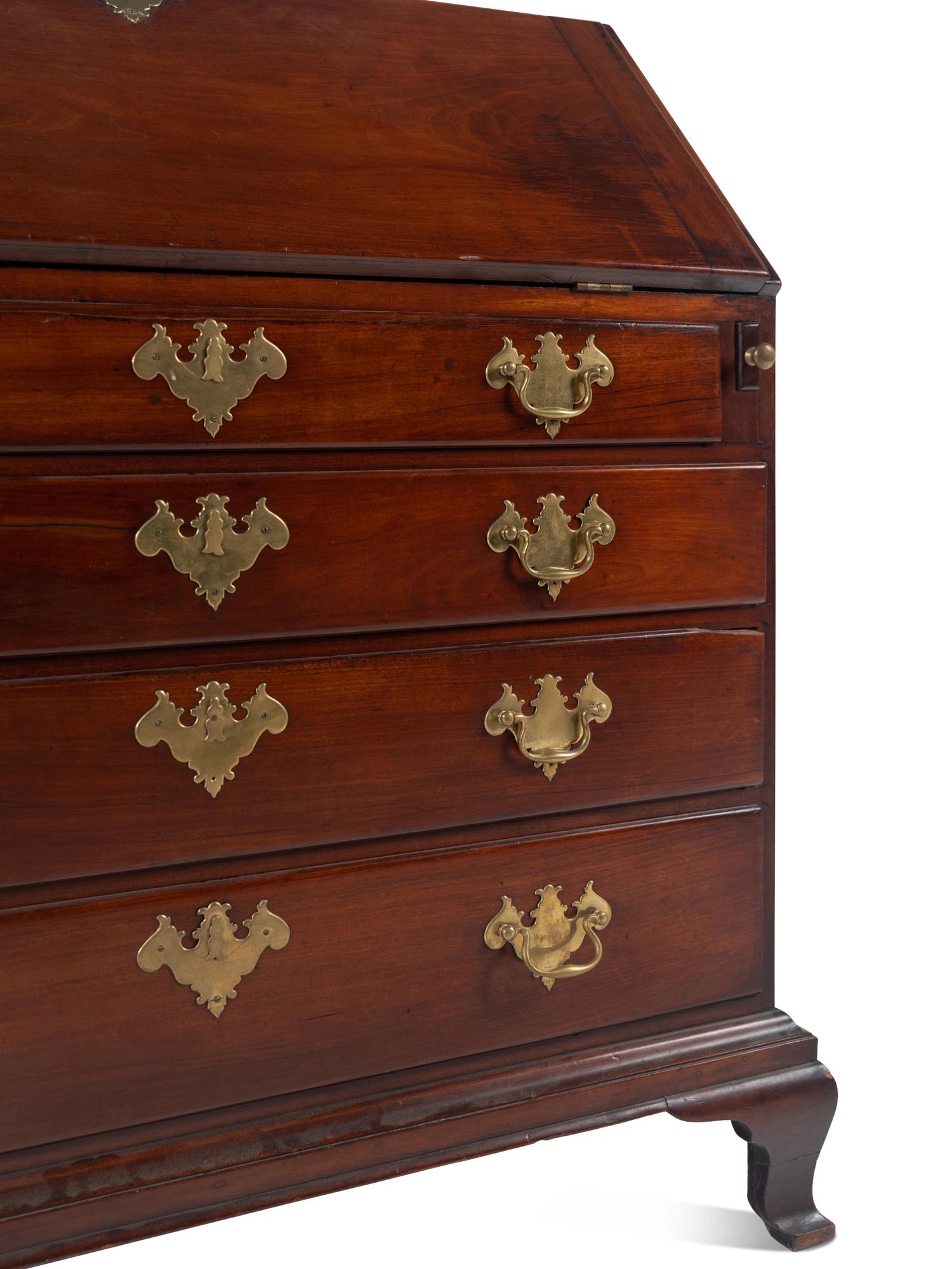 A Chippendale Shell-Carved Mahogany Slant-Front Desk