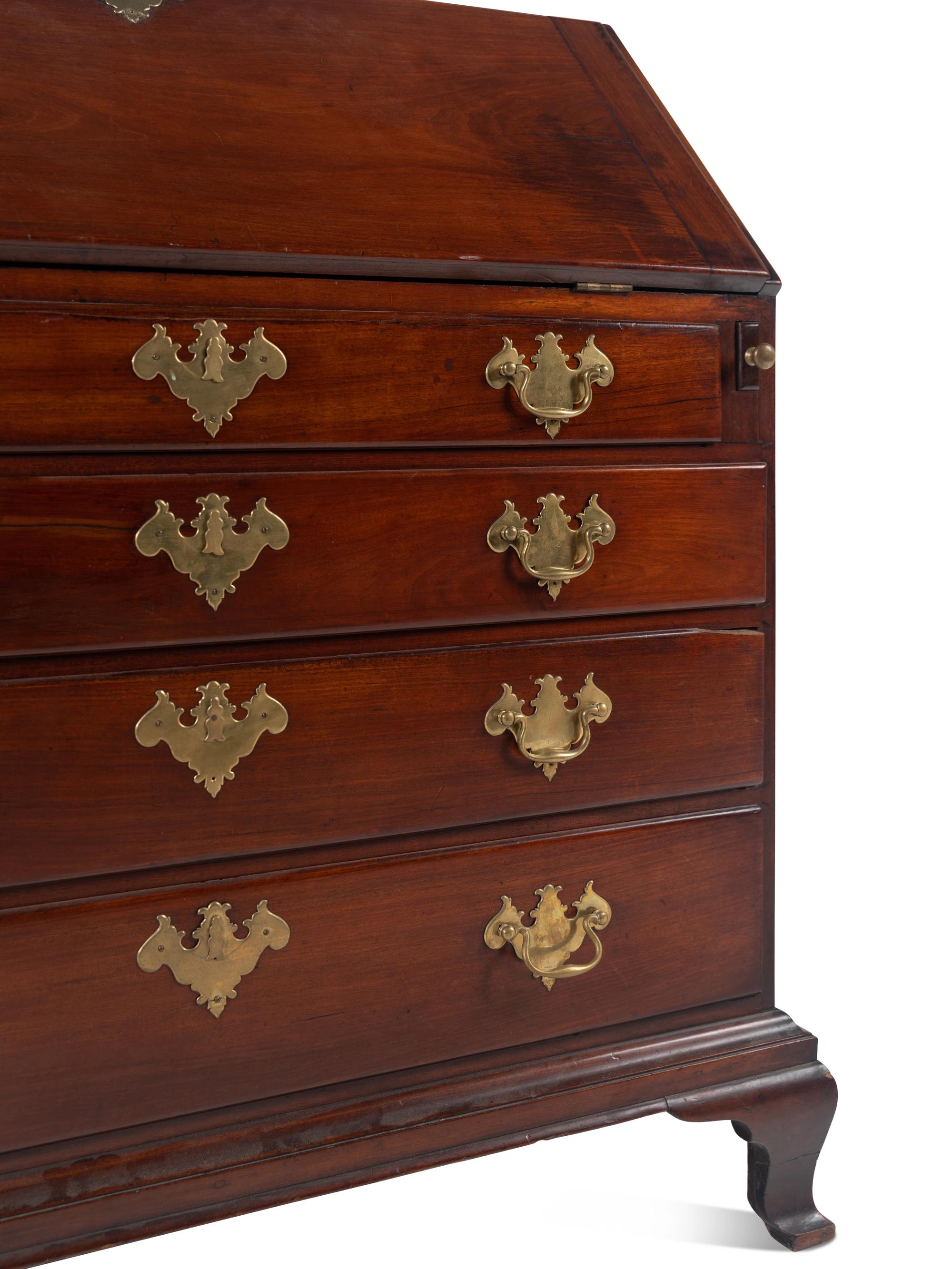 A Chippendale Shell-Carved Mahogany Slant-Front Desk