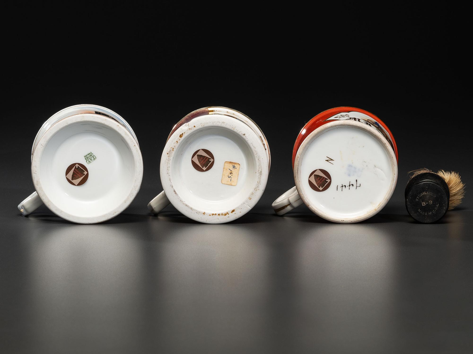 Three Porcelain Occupational Shaving Mugs of Equine Interest