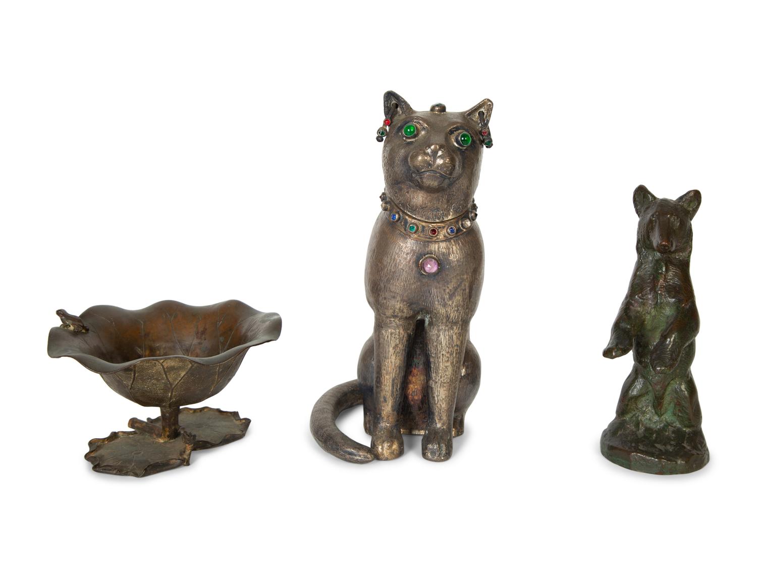 Three Continental Patinated Bronze Animalier Articles