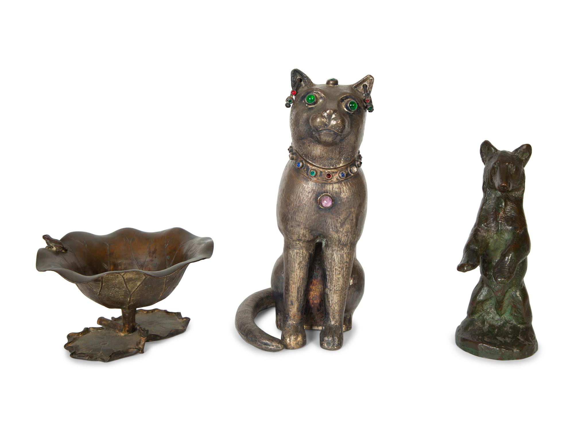 Three Continental Patinated Bronze Animalier Articles