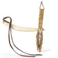 Comanche Elk Antler Quirt, with Beaded Hide Wrist Strap