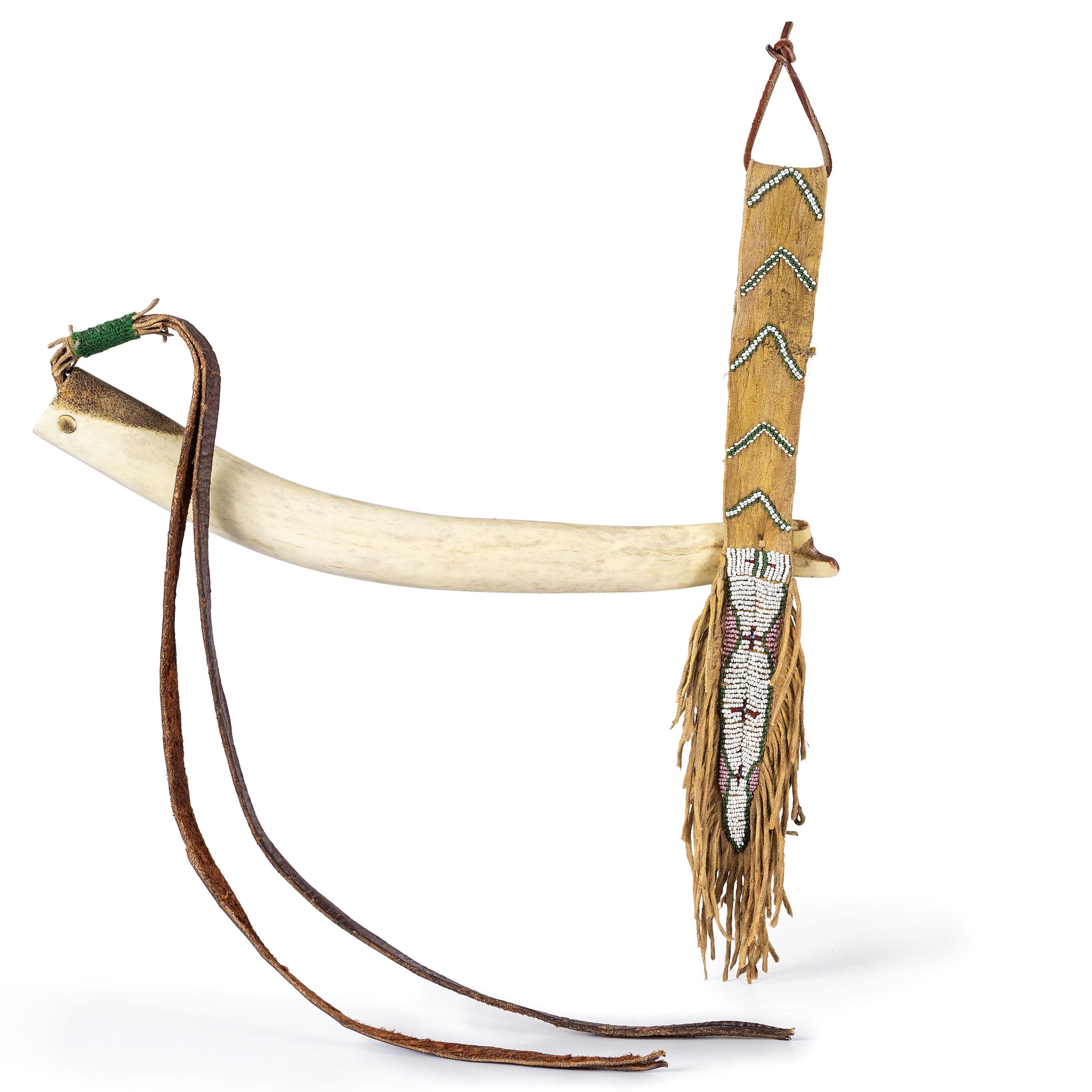 Comanche Elk Antler Quirt, with Beaded Hide Wrist Strap