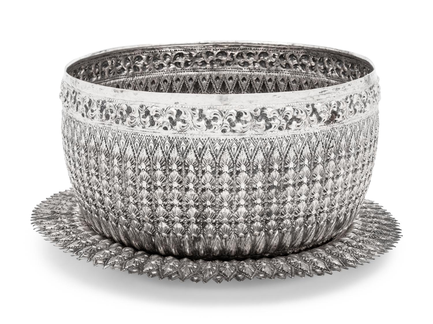 A Southeast Asian Silver Center Bowl and Underplate