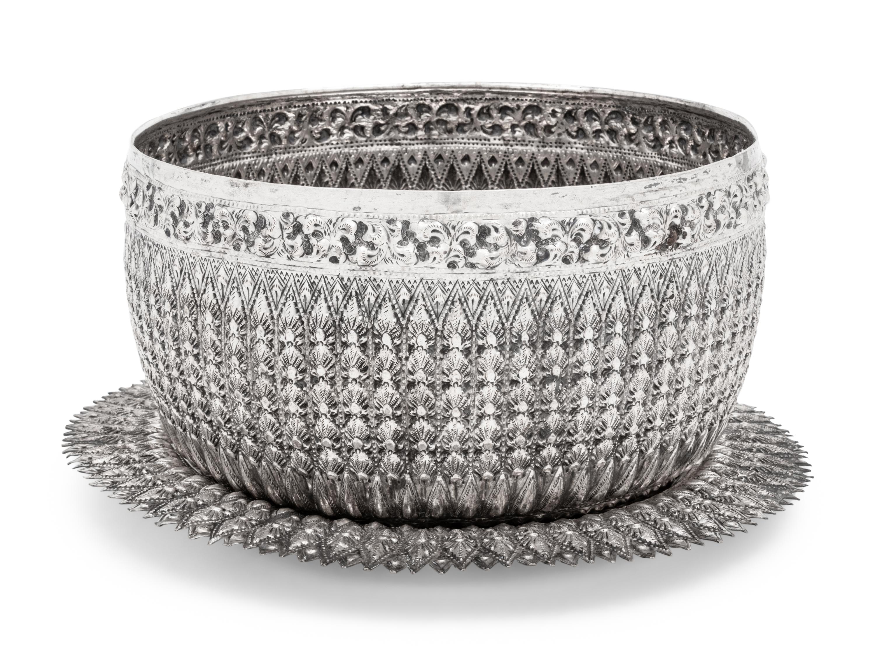 A Southeast Asian Silver Center Bowl and Underplate
