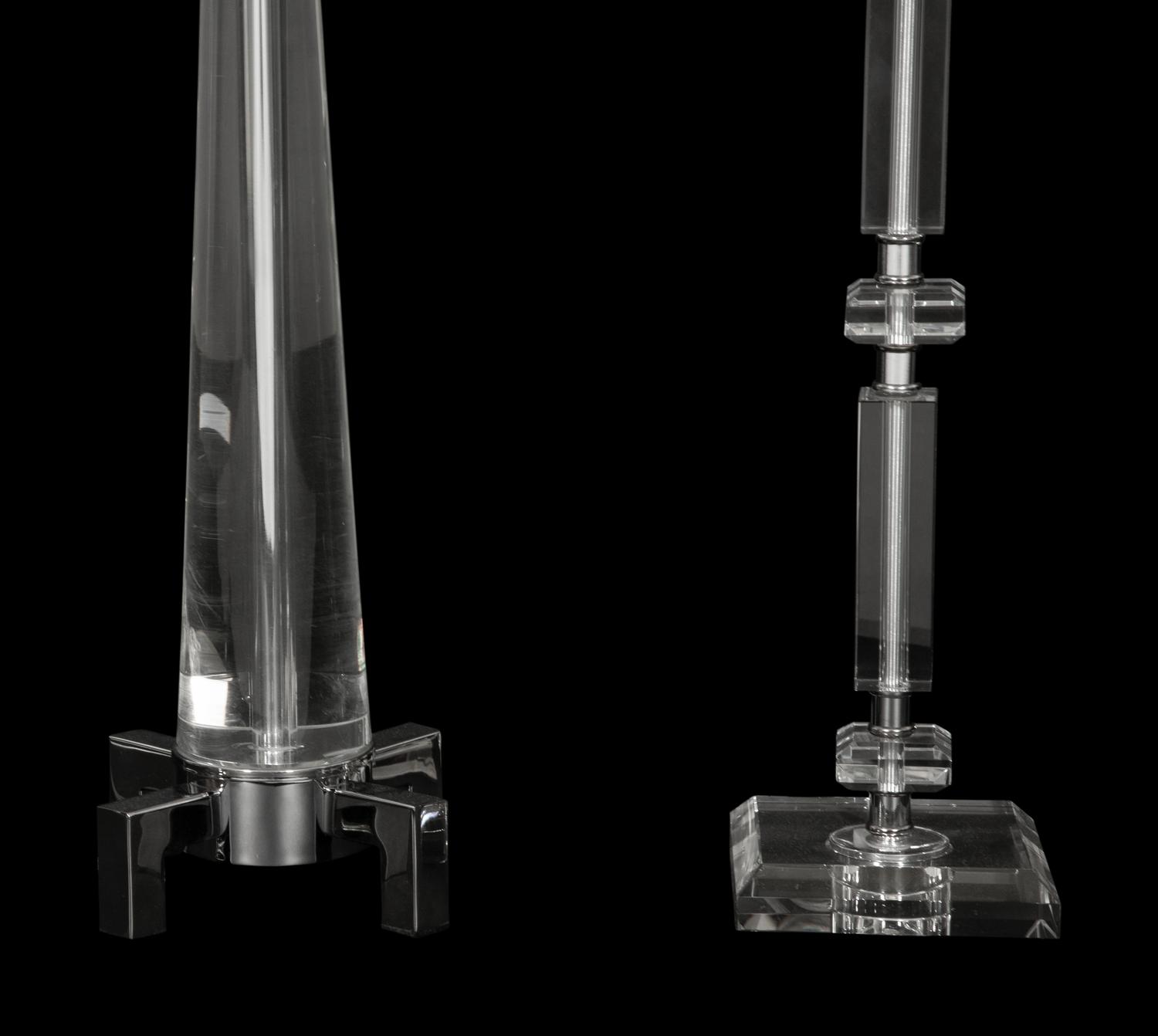 A Pair of Acrylic and Chrome Table Lamps and Another Single Table Lamp