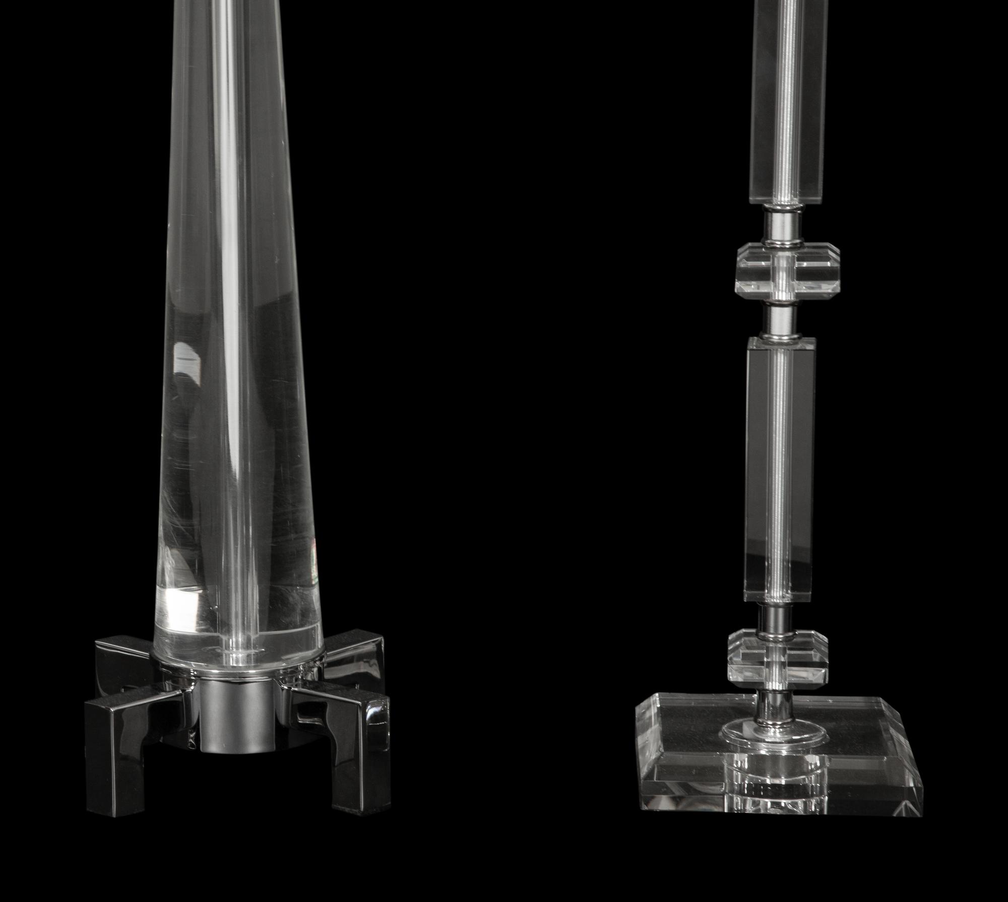 A Pair of Acrylic and Chrome Table Lamps and Another Single Table Lamp