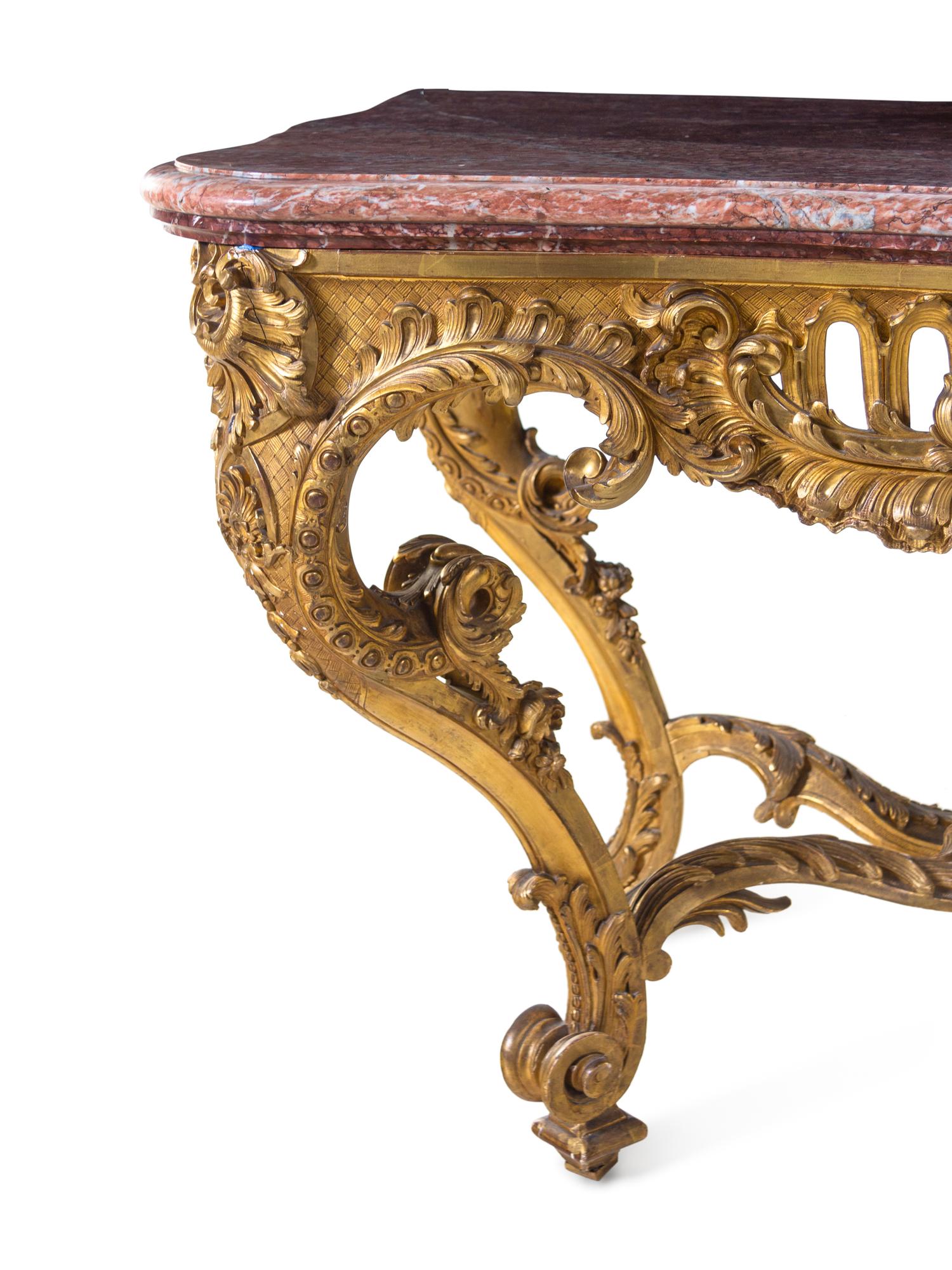 A Louis XV Style Carved Giltwood Console Table