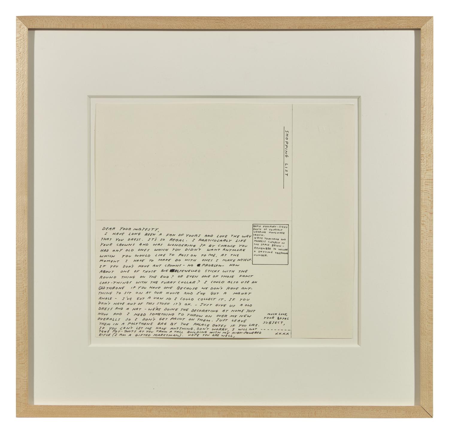 Untitled (Bam!) , 1997, Untitled (Draughtsman takes a shower) , 1997, Untitled (Dear Your Majesty) , 1997-99, Untitled (Trademarks) , 1999, Untitled (Crossword) , 1998 and Untitled , 2003 (a group of 6 works)