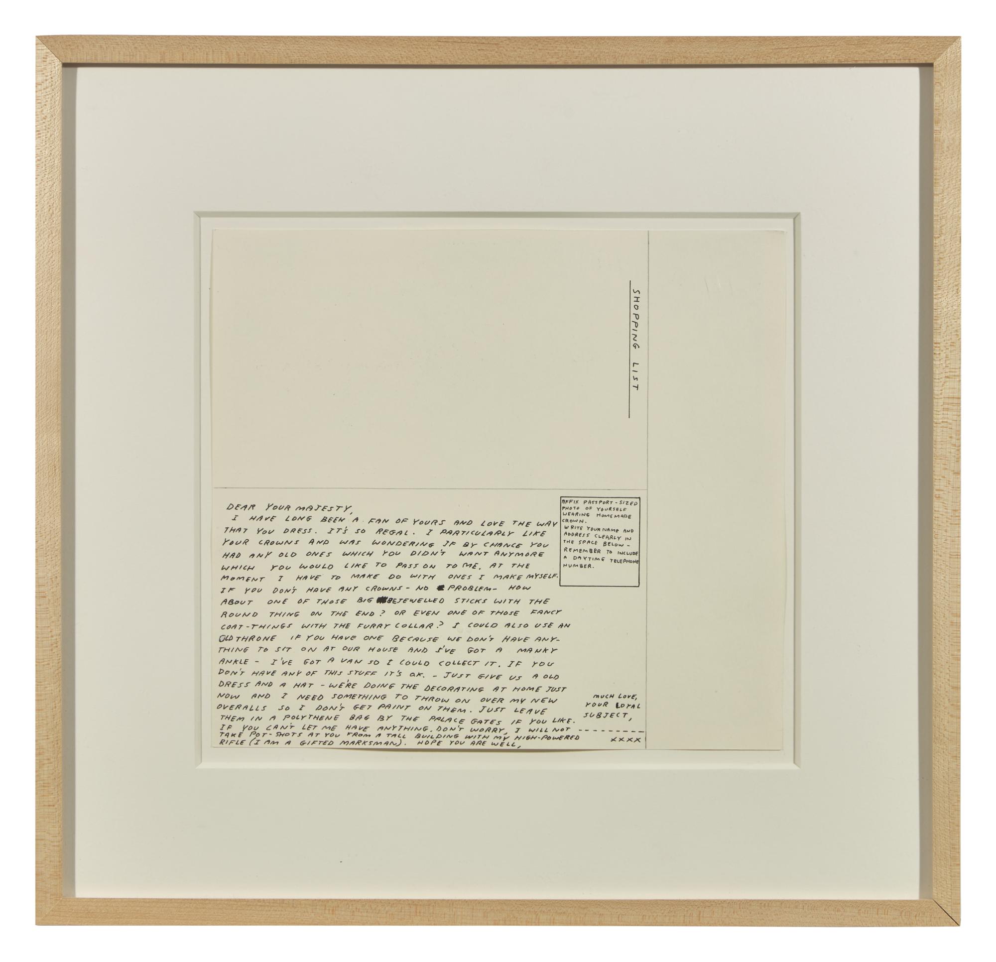 Untitled (Bam!) , 1997, Untitled (Draughtsman takes a shower) , 1997, Untitled (Dear Your Majesty) , 1997-99, Untitled (Trademarks) , 1999, Untitled (Crossword) , 1998 and Untitled , 2003 (a group of 6 works)