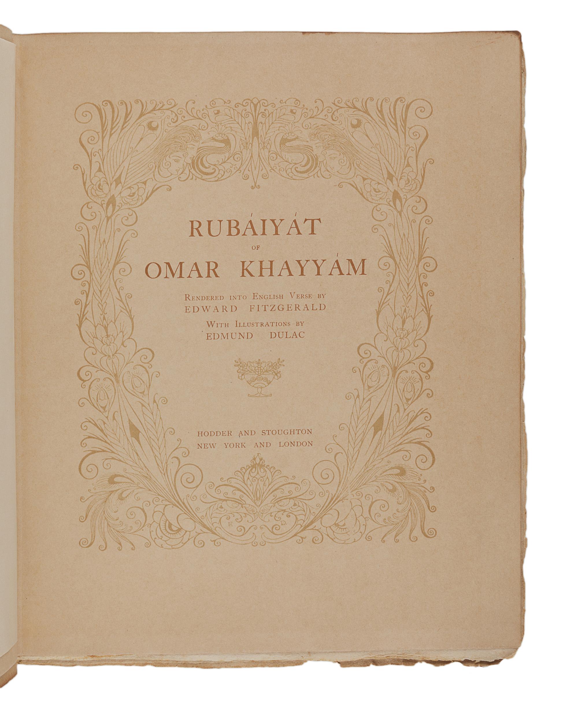 DULAC, Edmund (1882-1953), illustrator. -- FITZGERALD, Edward (1809-1883), translator. The Rubaiyat of Omar Khayyam . London: Hodder and Stoughton, [1909].
